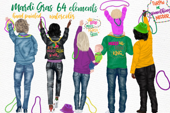 Cheerful Mardi Gras Clipart & Family Illustrations for Festive Handmade Crafts