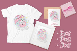 Cute Bunny with Umbrella over the Sky Illustration for Crafting Projects