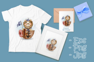 Cute Lion King Sailor Boarded the Ship Illustrations