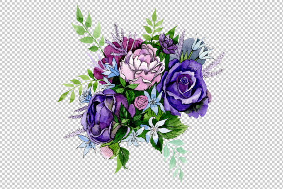 Elegant Bouquet of Pink and Purple Roses Illustrations for Crafters & Etsy Sellers