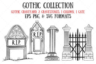 Elegant Gothic Illustrations: Gravestones, Column & Gate for Brand Design