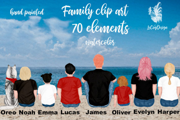 Family Cliart: People Sitting, Siblings Illustrations for Warm Branding