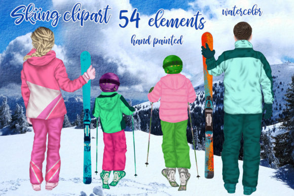 Family Skiing Clipart Winter Family Ski: A Visual Review for Branding and Marketing