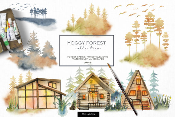 Foggy Forest Cottages and Landscapes Illustrations for Real Crafters