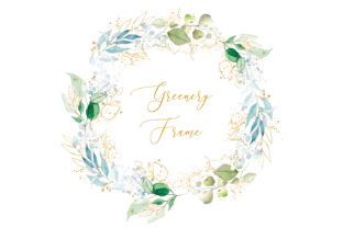 Greenery Floral Gold Frame Clipart for Illustrations & Digital Selling