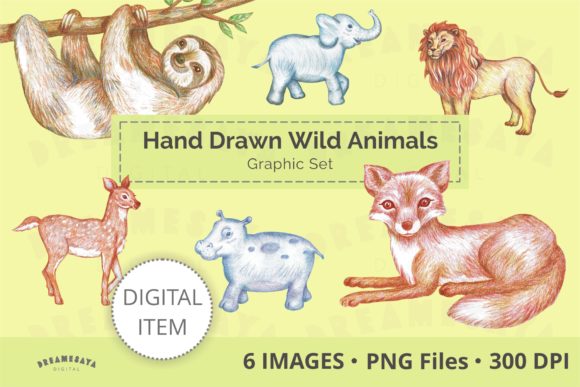 Hand Drawn Wild Animals Clipart Set – Perfect for Cricut, Stickers, and Etsy Craft Projects