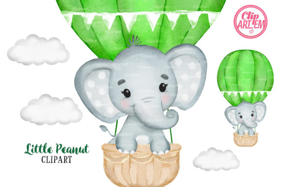 Lime Green Elephant Boy Hot Air Balloon Illustration for Playful Branding