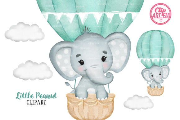 Mint Green Elephant Hot Air Balloon Illustration: A Fresh Touch for Local Branding