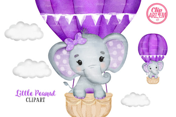 Purple Elephant Girl Hot Air Balloon: A Whimsical Illustration for Playful Branding