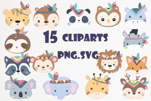 Tribal Animals Head Clipart Set for Illustrations & Digital Selling