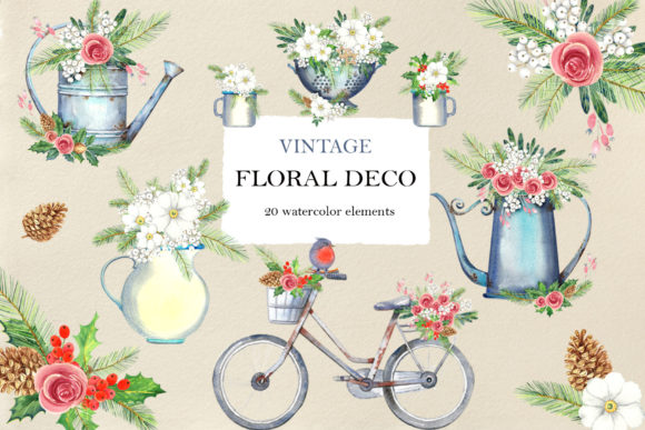 Vintage Floral Deco Illustrations for Content Publishers